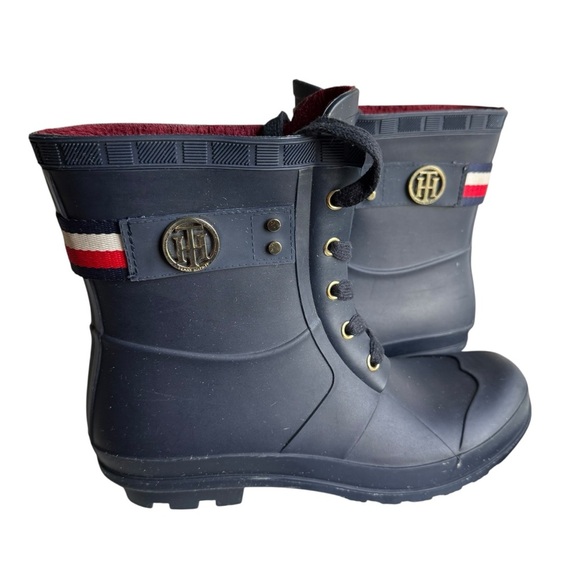 Tommy Hilfiger Women's Trineti Boots Navy Lace-Up Red and White Stripes - Picture 3 of 8